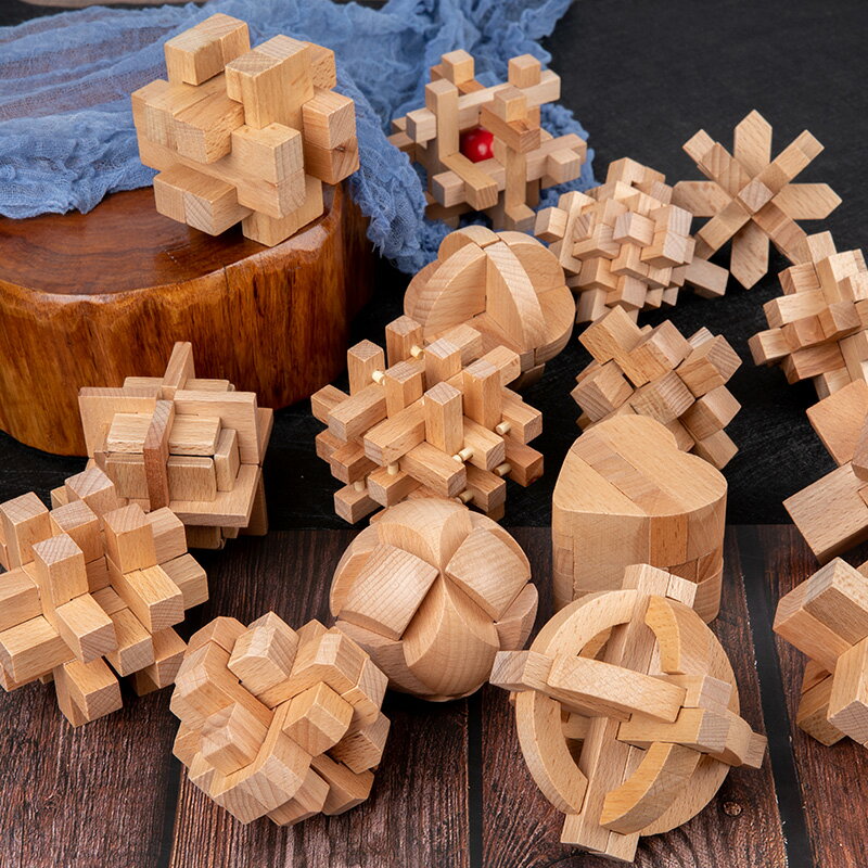 孔明鎖魯班鎖全套智力解環套裝木制小學生兒童九連環益智玩具32套