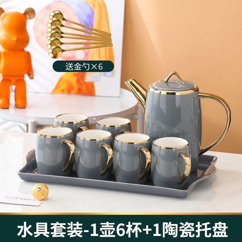 工廠直銷 特惠 免運 杯子 陶瓷杯 馬克杯 咖啡杯 高檔家用杯 歐式水杯套裝陶瓷高檔客廳杯具家庭輕奢茶壺茶具茶杯家用杯子套裝特惠/開立發票 全館八折 快速出貨