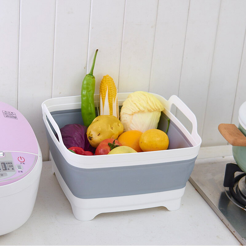 創意塑料洗菜籃水果收納筐 廚房瀝水籃 多功能折疊水槽置物筐