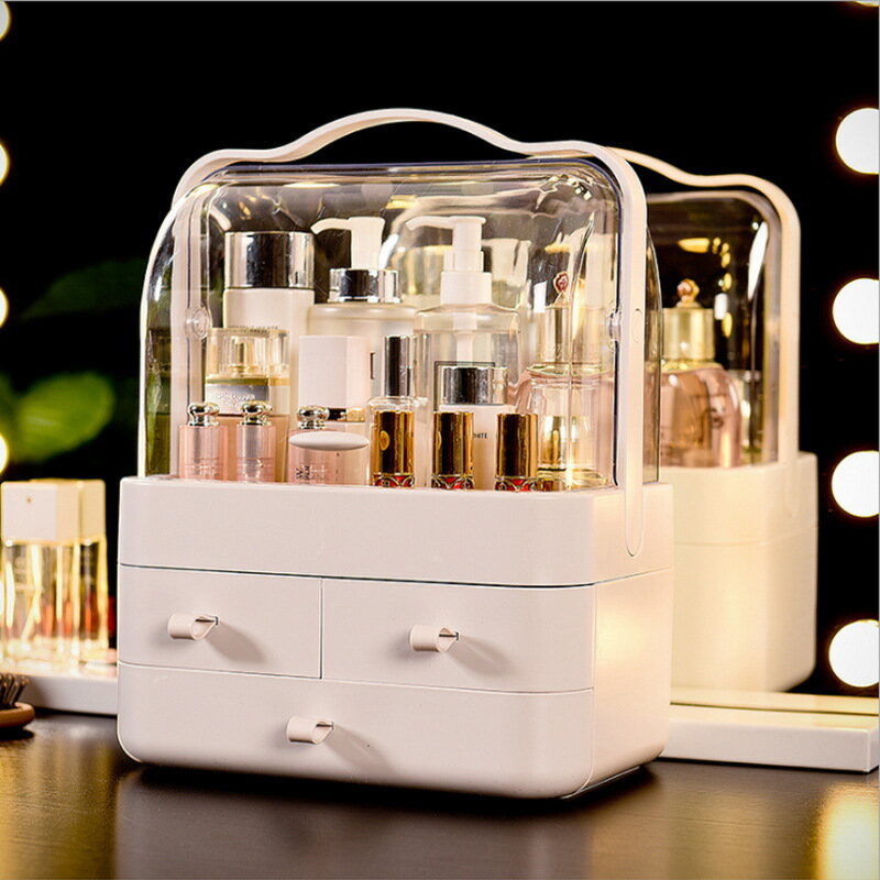 網紅透明手提化妝盒大號桌面整理化妝箱防塵化妝品收納盒
