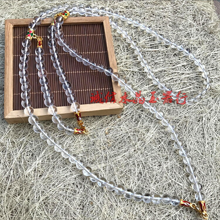天然白水晶泰國佛牌鏈 男女款雙掛佛牌項鏈掛鏈子吊墜佛珠飾品1入
