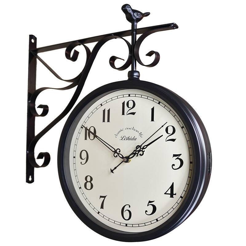 時鐘鐘錶裝潢掛鐘時尚裝潢靜音雙面鐘歐式復古創意美式北歐鐘錶掛鐘客廳掛表工藝鐘