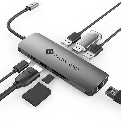 Novoo【日本代購】多功能 USB集線器 HDMI + PD + 連接器( 1000 m ) + SD + TF TypeC USB3.0