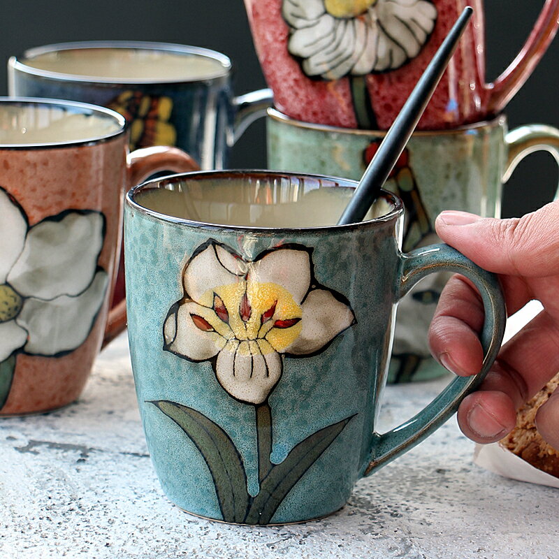 創意時尚陶瓷窯變釉咖啡杯時尚馬克杯情侶杯 手繪杯子出口日本