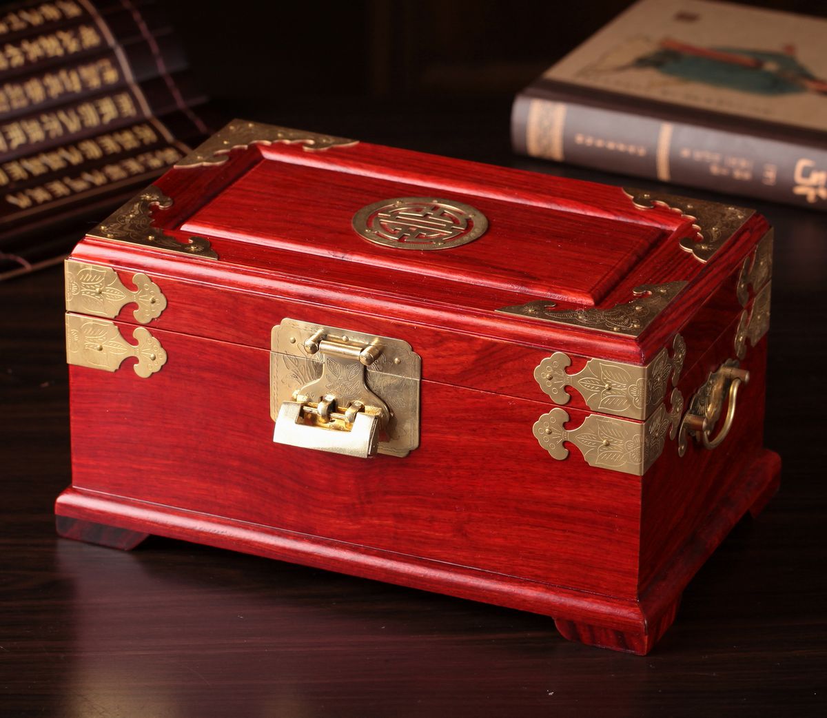 紅木大號中式復古首飾盒子 實木質化妝盒手飾品收納盒珠寶箱帶鎖