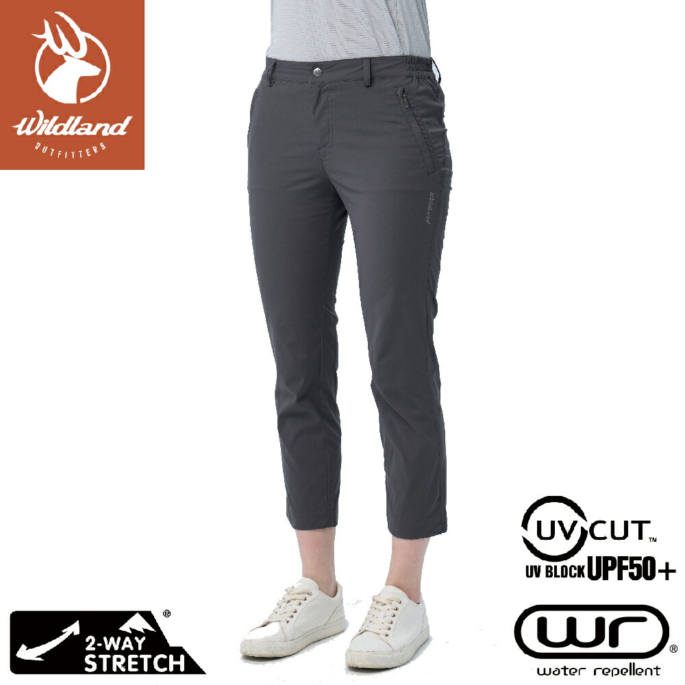 【Wildland 荒野 女 N66彈性抗UV9分褲《石墨灰》】0B11303/防曬褲/運動褲/休閒褲/工作褲/短褲