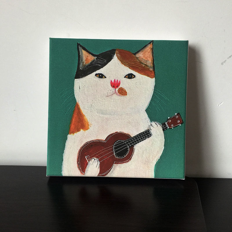 【滿299出貨】文藝萌畫 彈吉他的貓 小眾藝術裝飾畫現代簡約ins臥室客餐廳掛畫