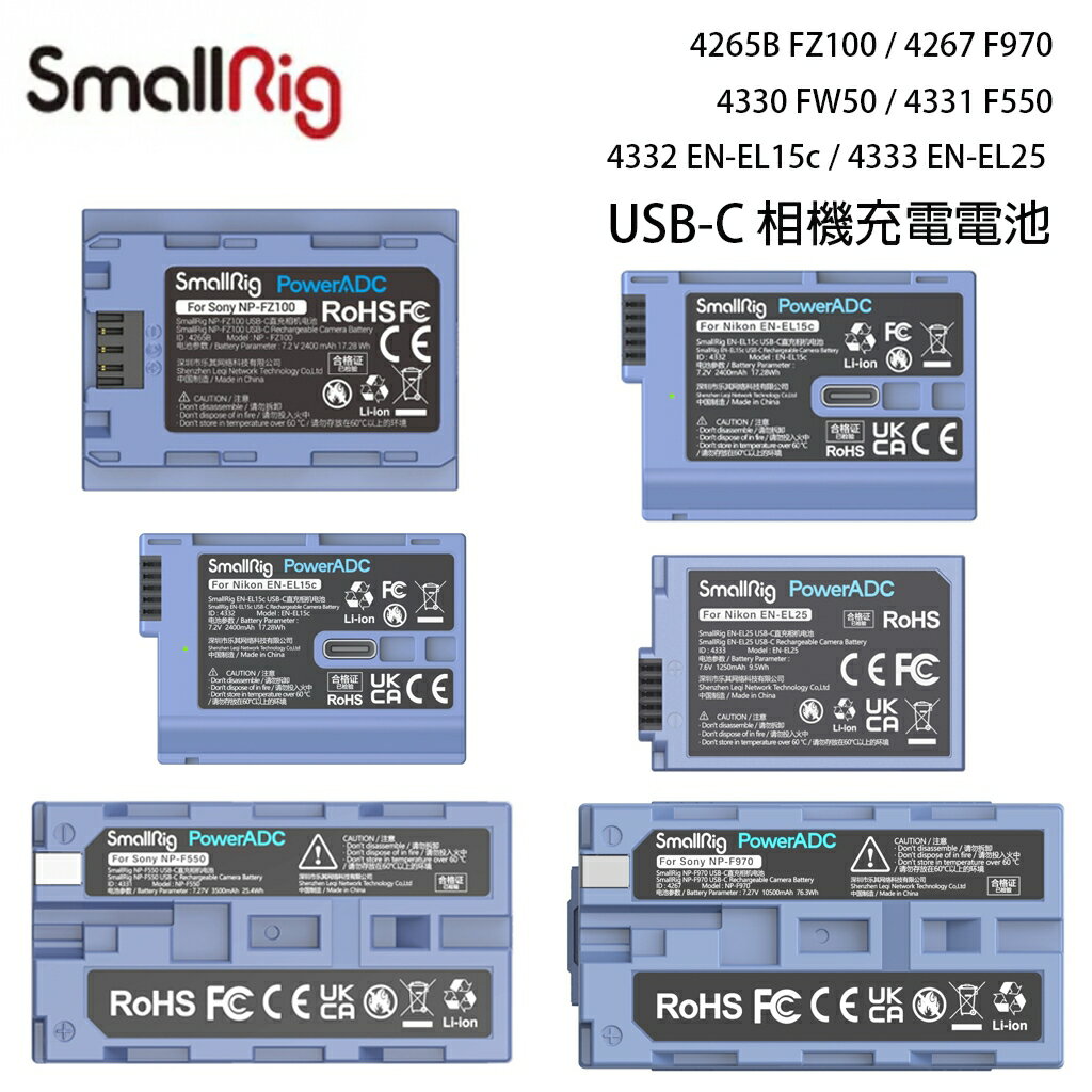 【eYe攝影】現貨 SmallRig FZ100 FW50 ENEL15c ENEL25 F970 USB-C 相機電池