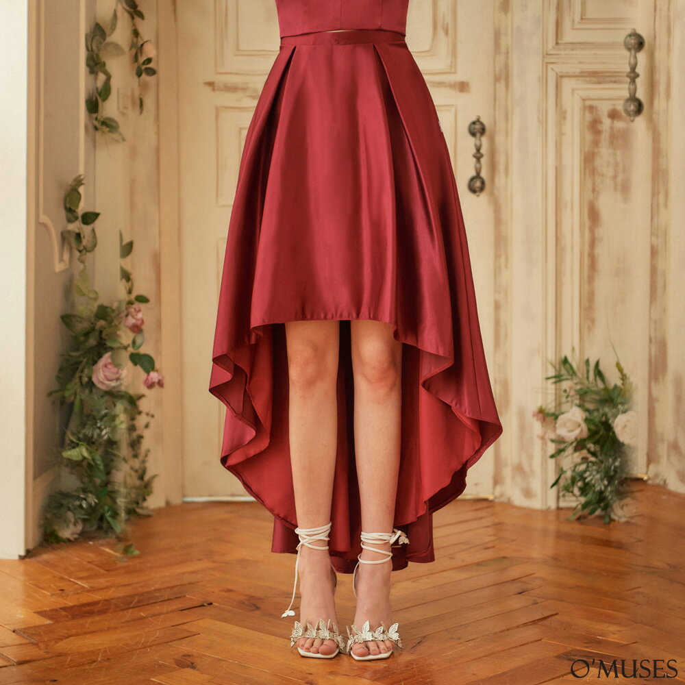 訂製款前短後長紅色婚紗緞裙(13-32217)