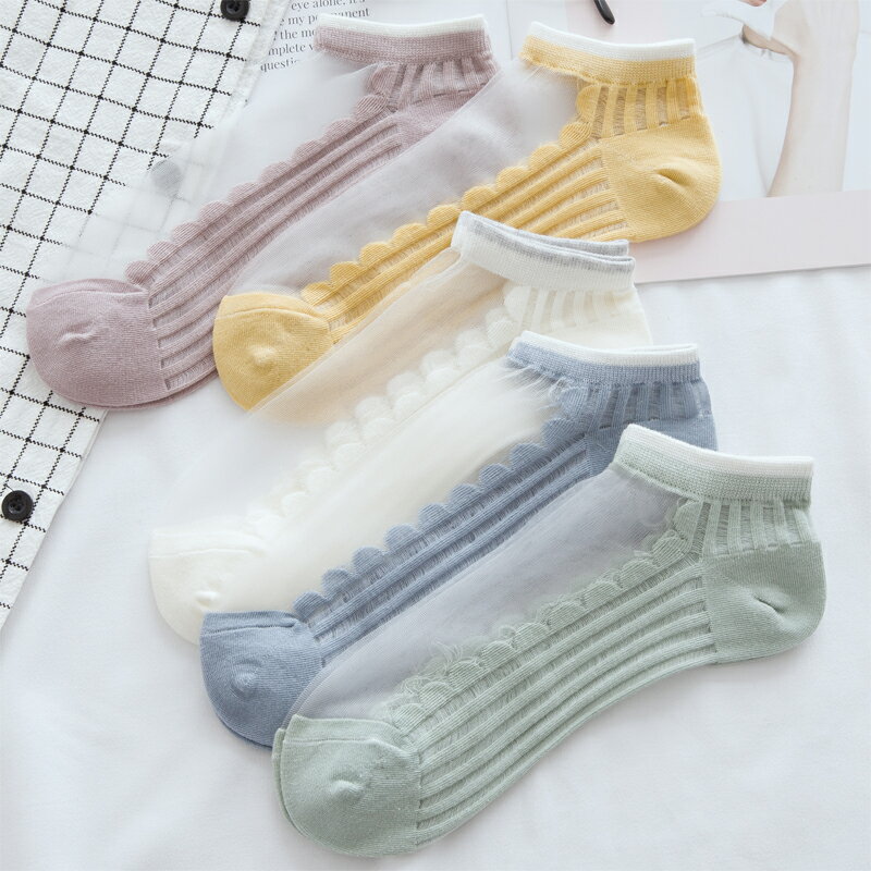 襪子女短襪淺口薄款夏透明蕾絲網紗水晶襪日韓版玻璃絲襪夏季棉襪