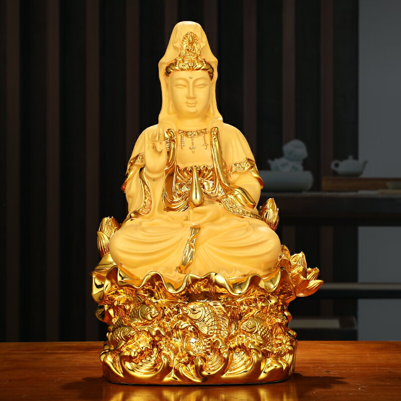 南海坐蓮觀音佛像擺件家用佛堂供奉自在觀世音菩薩保平安工藝禮品