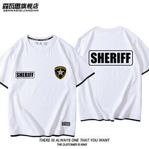 美國縣警SHERIFF軍迷戰術歐美風假兩件短袖男女夏季純棉寬松T恤衫