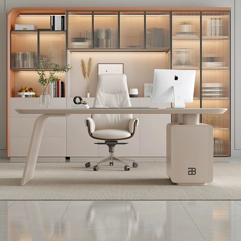 輕奢巖板書桌現代簡約家用書房書桌椅組合高端設計師款老板辦公桌