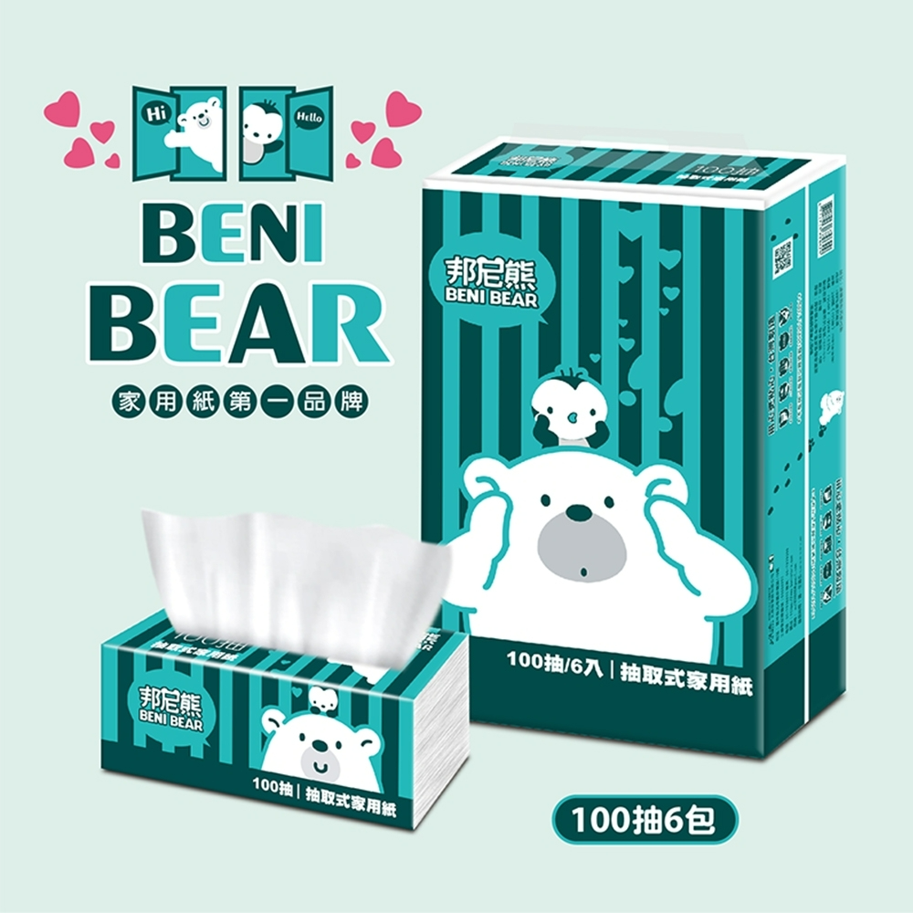 【BeniBear邦尼熊】復古Tiffany藍條紋抽取式家用紙100抽6包8袋