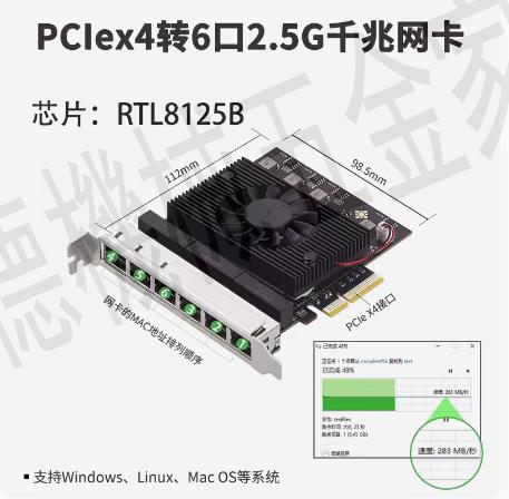 6口2.5G網絡卡PCIeX4伺服器電競NAS高速8125B芯機器視覺工業相【亞德機械五金家居】