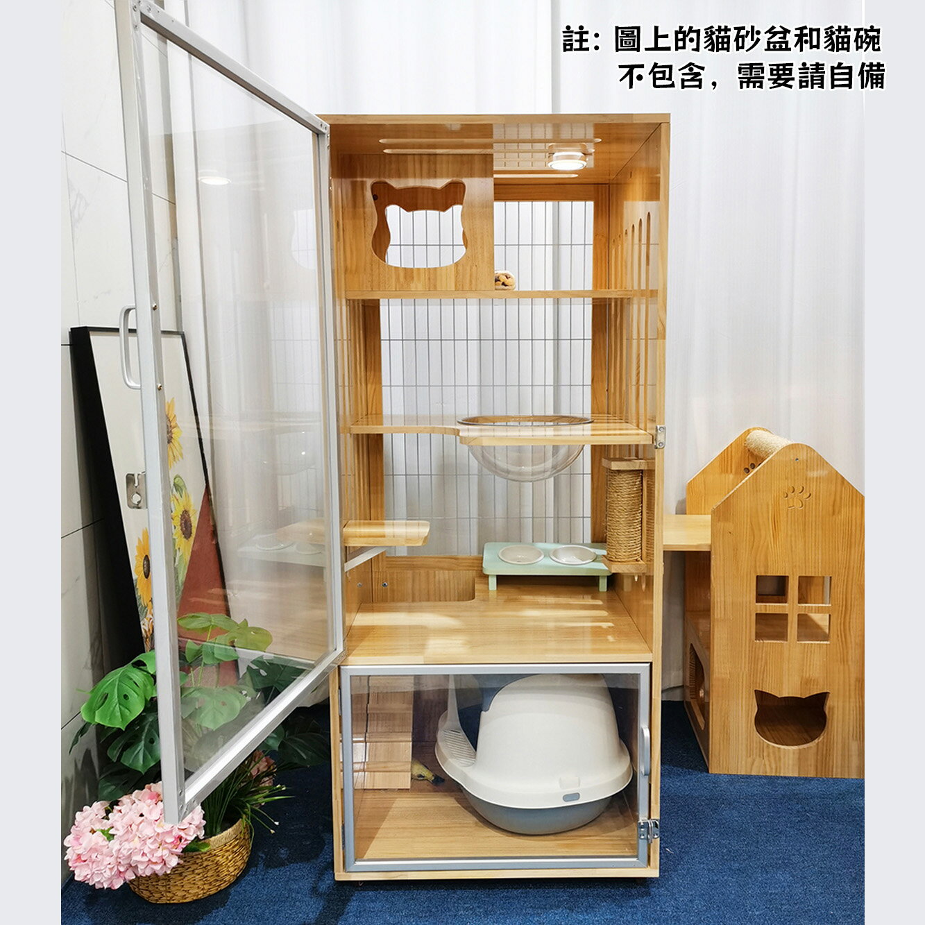 【台灣現貨】全景豪華貓別墅 防水實木貓屋 小型不占地方 家用貓房子貓櫃 四季通用通風透氣寵物籠子（65*60*159cm） 6
