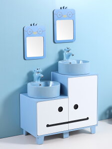 卡通兒童浴室柜組合子母幼兒園衛生間洗手池臺盆親子高低雙盆一體