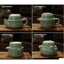 【快客杯-手抓壺-汝窯開片-一壺一杯/套-1套/組,不含旅行包】旅行辦公功夫茶具套裝 便攜快客杯 蓋碗茶壺 手把壺，四款可選-7501017