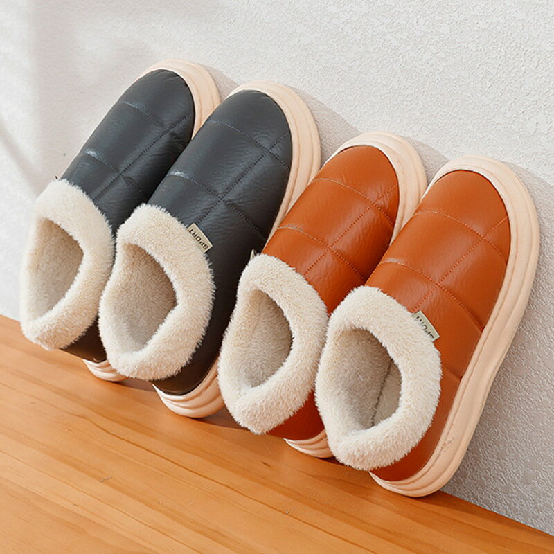 包跟棉拖鞋男秋冬季家居家用防滑防水情侶毛絨保暖室內月子棉鞋女