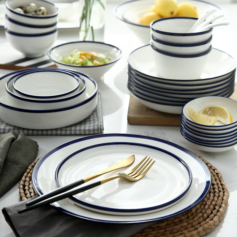 陶瓷碗家用釉下彩大號面湯碗吃飯碗盤組合菜盤湯盤景德鎮中式餐具