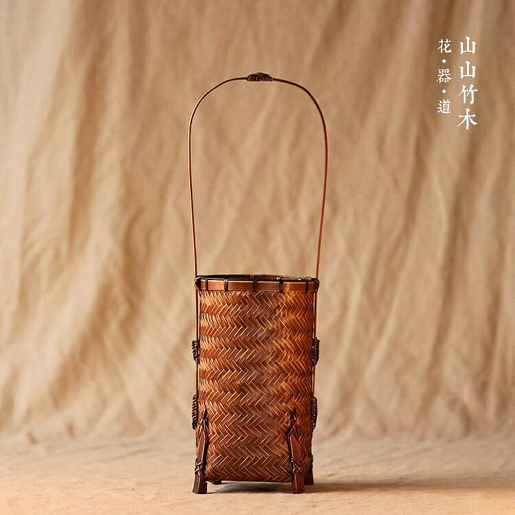 竹編花器鄉村日式插花禪意手工仿古花架花盆花瓶家居擺件山山竹木