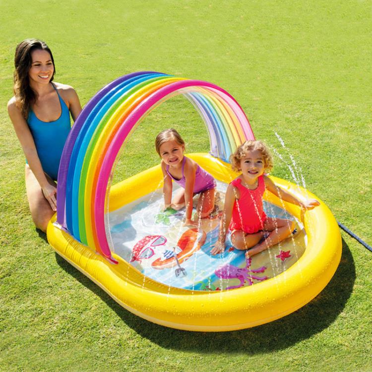 小兔潛水彩虹蓋噴水池 兒童家庭水池遮陽 戲水泳池 快速出貨