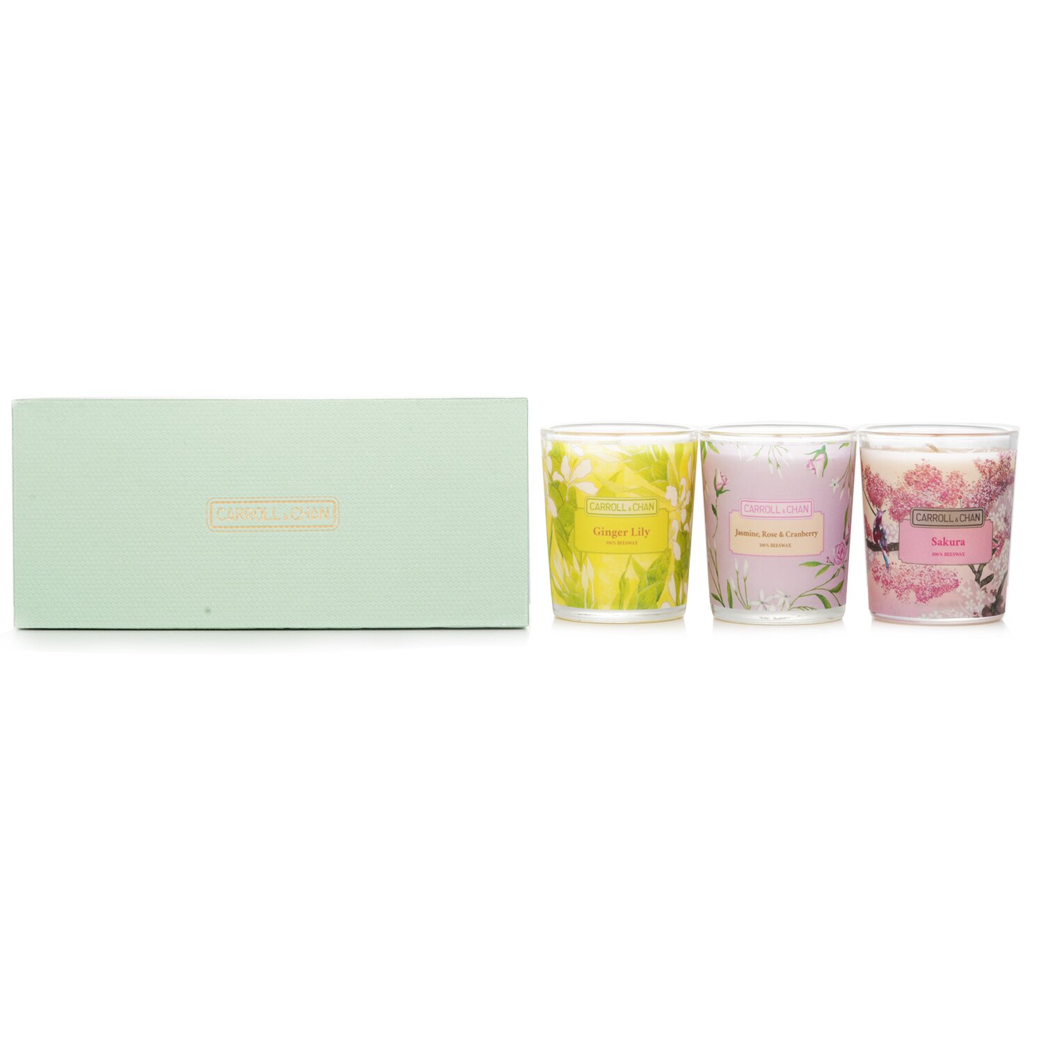 卡羅爾與陳 Carroll & Chan - 3 Votive 蠟燭禮盒: Sakura, Jasmine, Rose & Cranberry, Ginger Lily