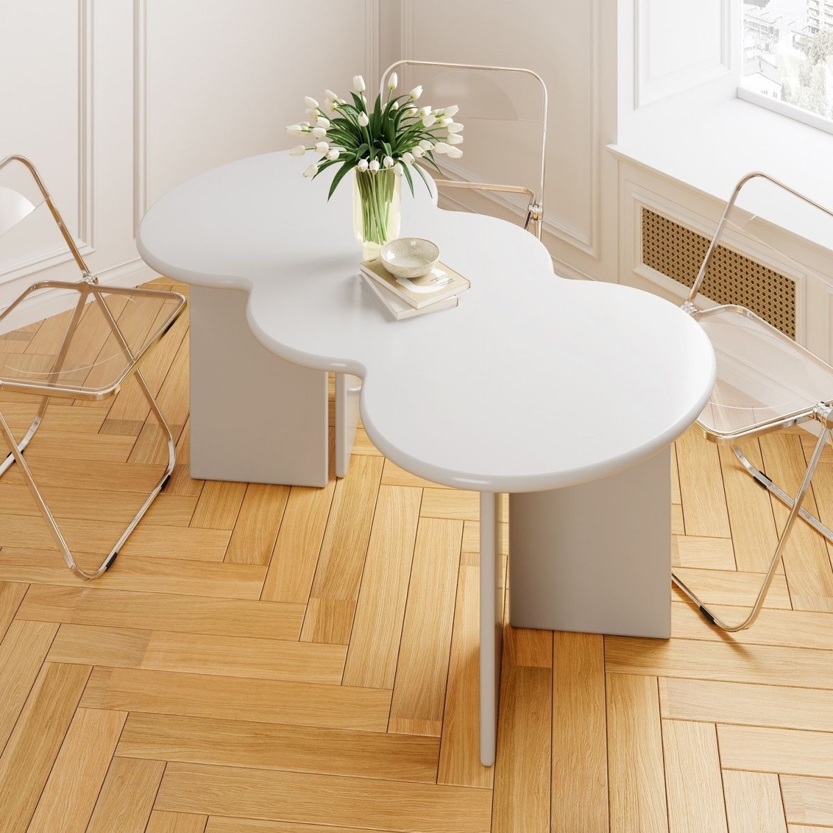 桌子 北歐奶油辦公桌異形小戶型餐桌設計師家用波浪書桌