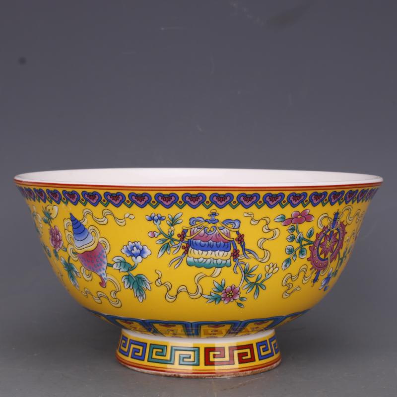 清乾隆粉彩八寶花紋麵碗6寸仿古工藝瓷器家居餐具擺件古玩老收藏1入