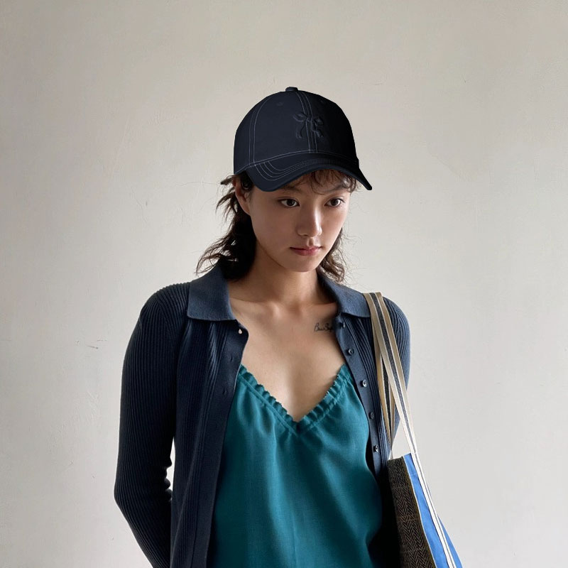 ANNAS 韓國格子蝴蝶鴨舌帽 蝴蝶結帽子 蝴蝶結棒球帽 刺繡蝴蝶結帽 粉色帽子 水藍色帽子 1