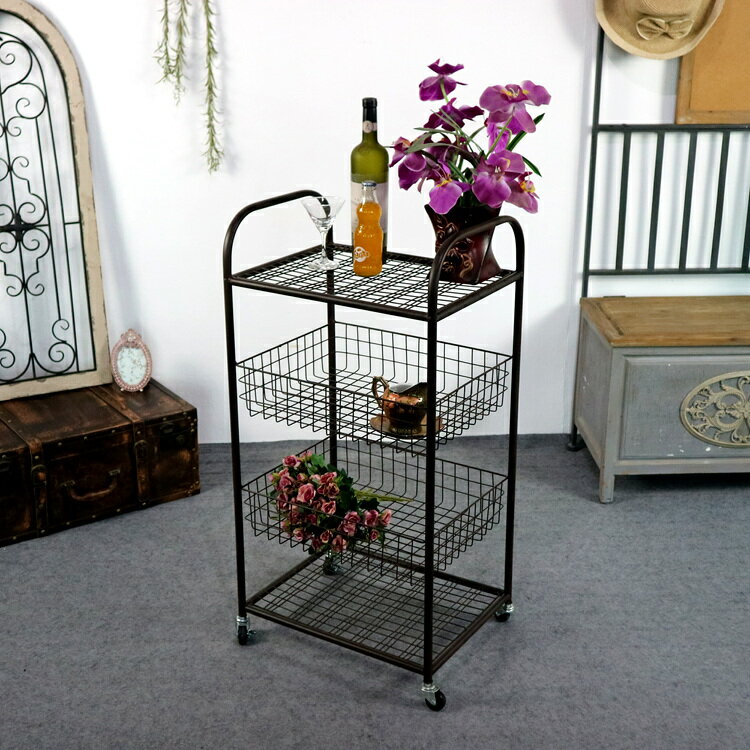 loft簡約鐵絲收納層架 帶萬向輪 家居裝飾品 餐廳店鋪收納 孤品1入