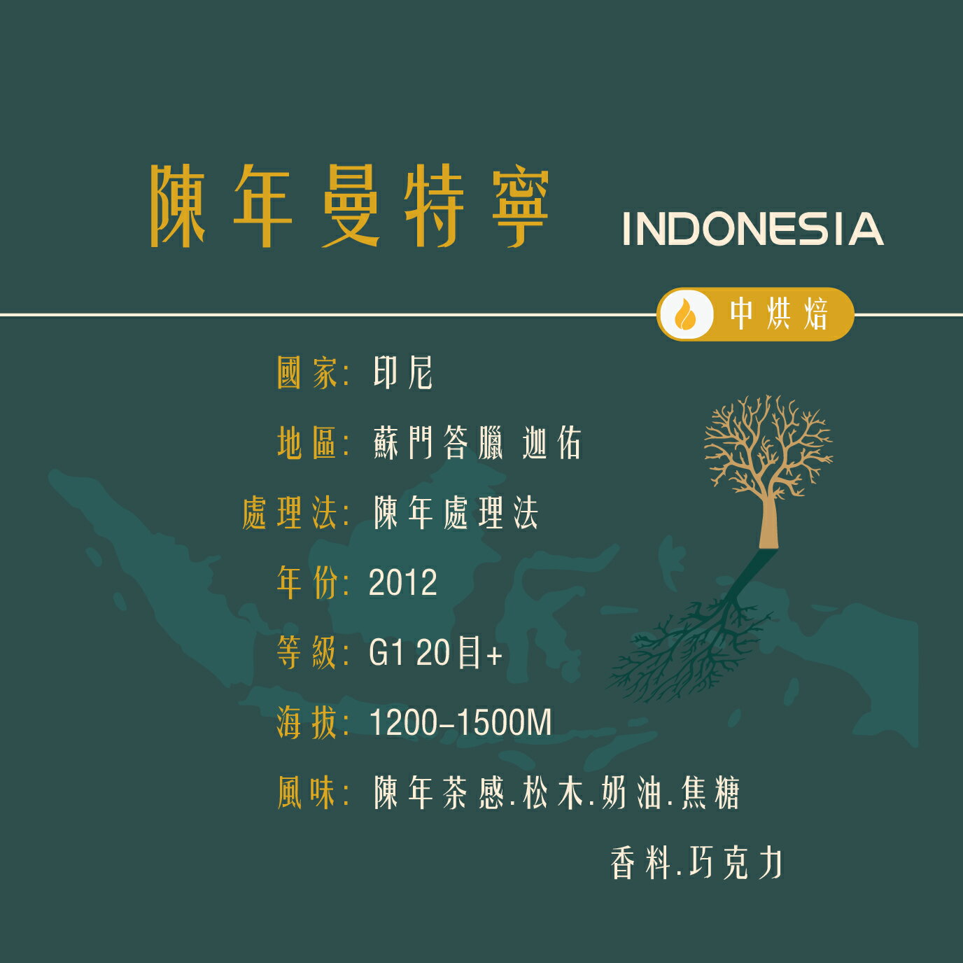 蘇門答臘【陳年曼特寧】陳年處理法 20目+ 中焙 精品咖啡豆 (1磅) 曼珈咖啡 1