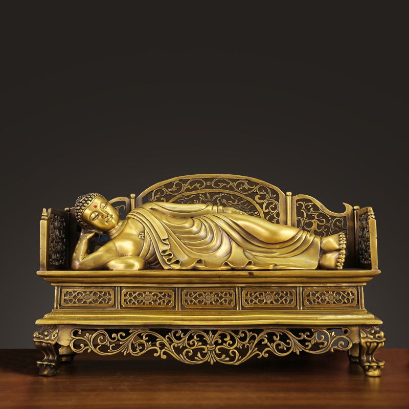 純銅臥佛睡佛像擺件釋迦摩尼仿古如來佛祖室內供奉擺設大家居裝飾