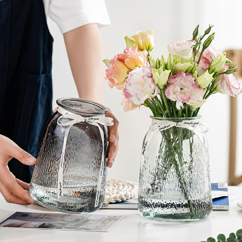 【滿299出貨】簡約創意ins風玻璃花瓶水養鮮花干花插花花器客廳裝飾擺件