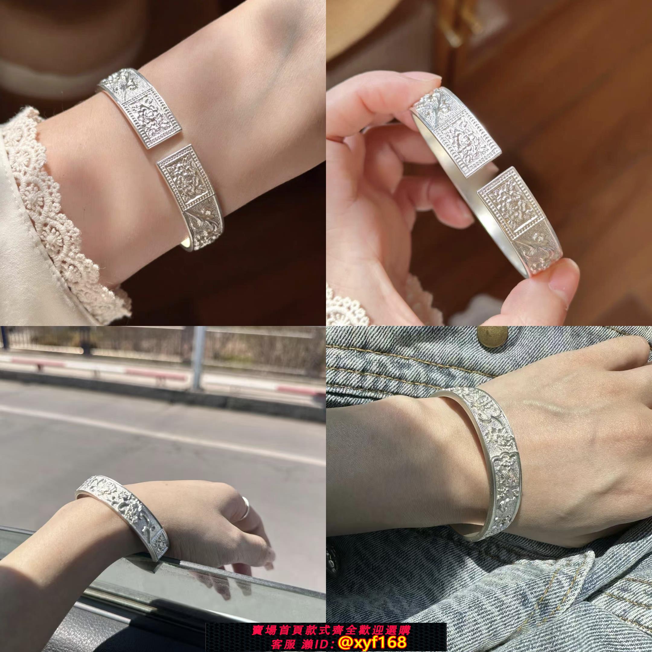 {可打統編 保固一年}相思純銀手鐲女喜上眉梢鏨刻足銀999純鐲子花鳥開 ??口送女友禮物時