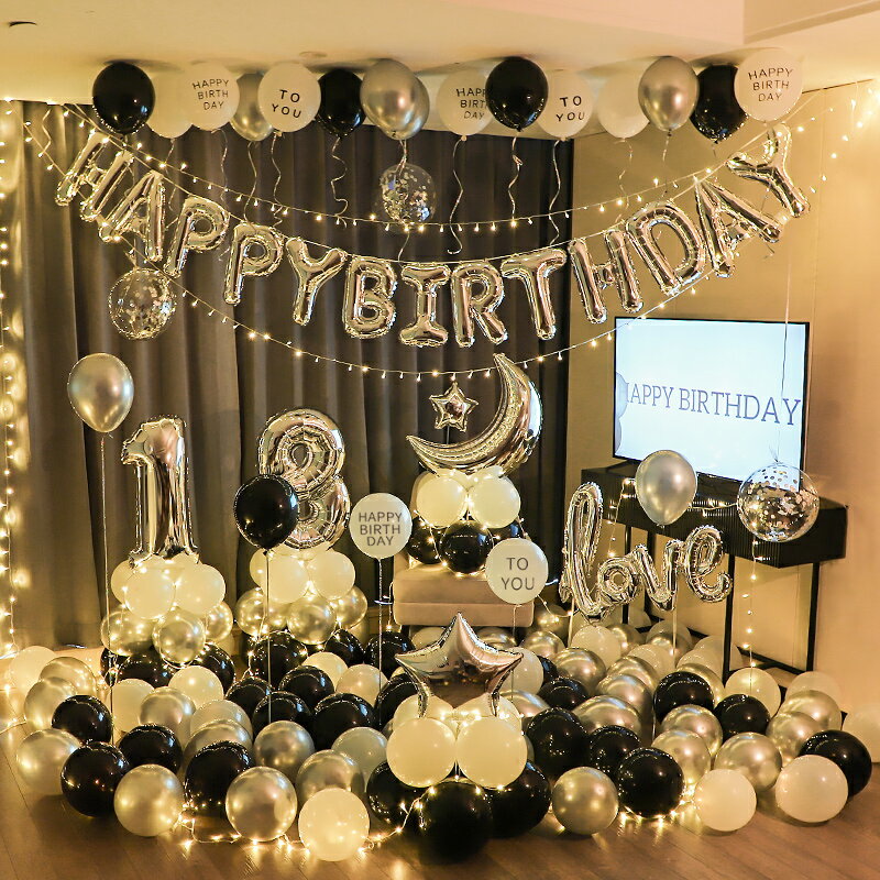 網紅成人生日快樂氣球派對男女孩場景布置用品背景墻寶寶周歲裝飾