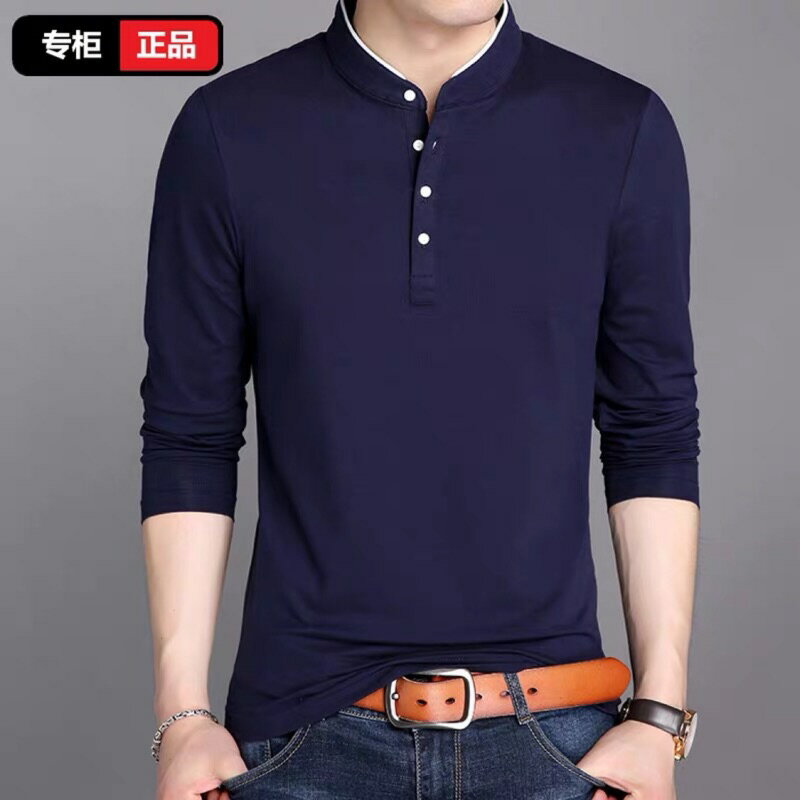 168【台灣現貨 】 長袖 t恤 男純棉 薄款 修身 立領 青年 純色  MUJK SHOP【韓風時尚館】