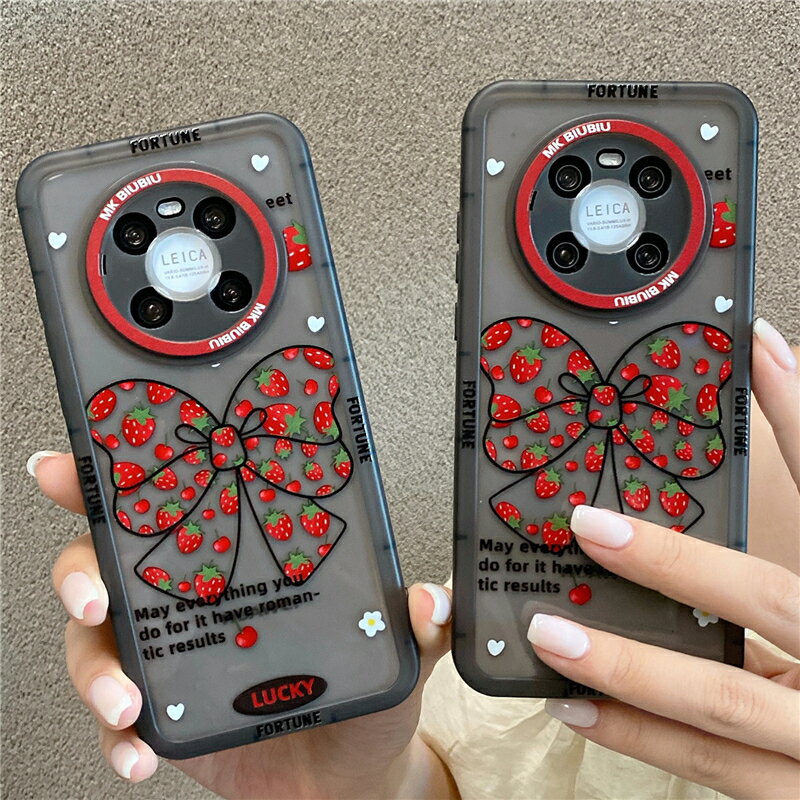 手機殼 ● 草莓蝴蝶結適用於華為p40pro手機殼榮耀50Pro矽膠nova9少女mate40