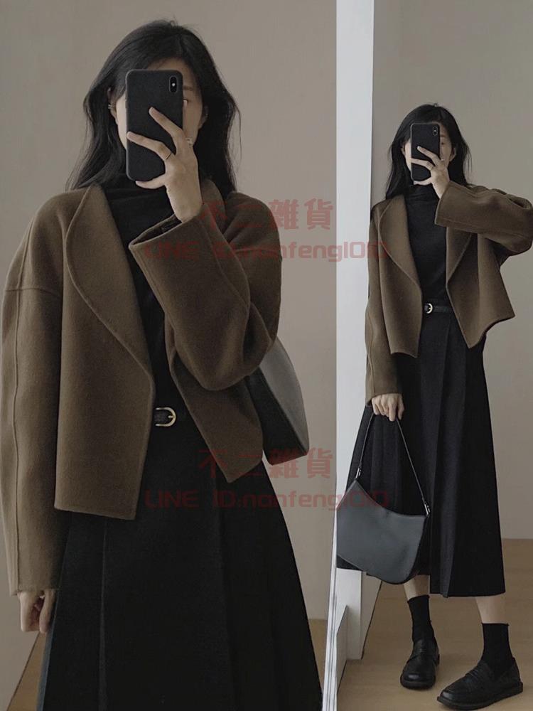外套 法式赫本風短款毛呢上衣 女秋冬小個子高階感加厚呢子大衣【不二雜貨】