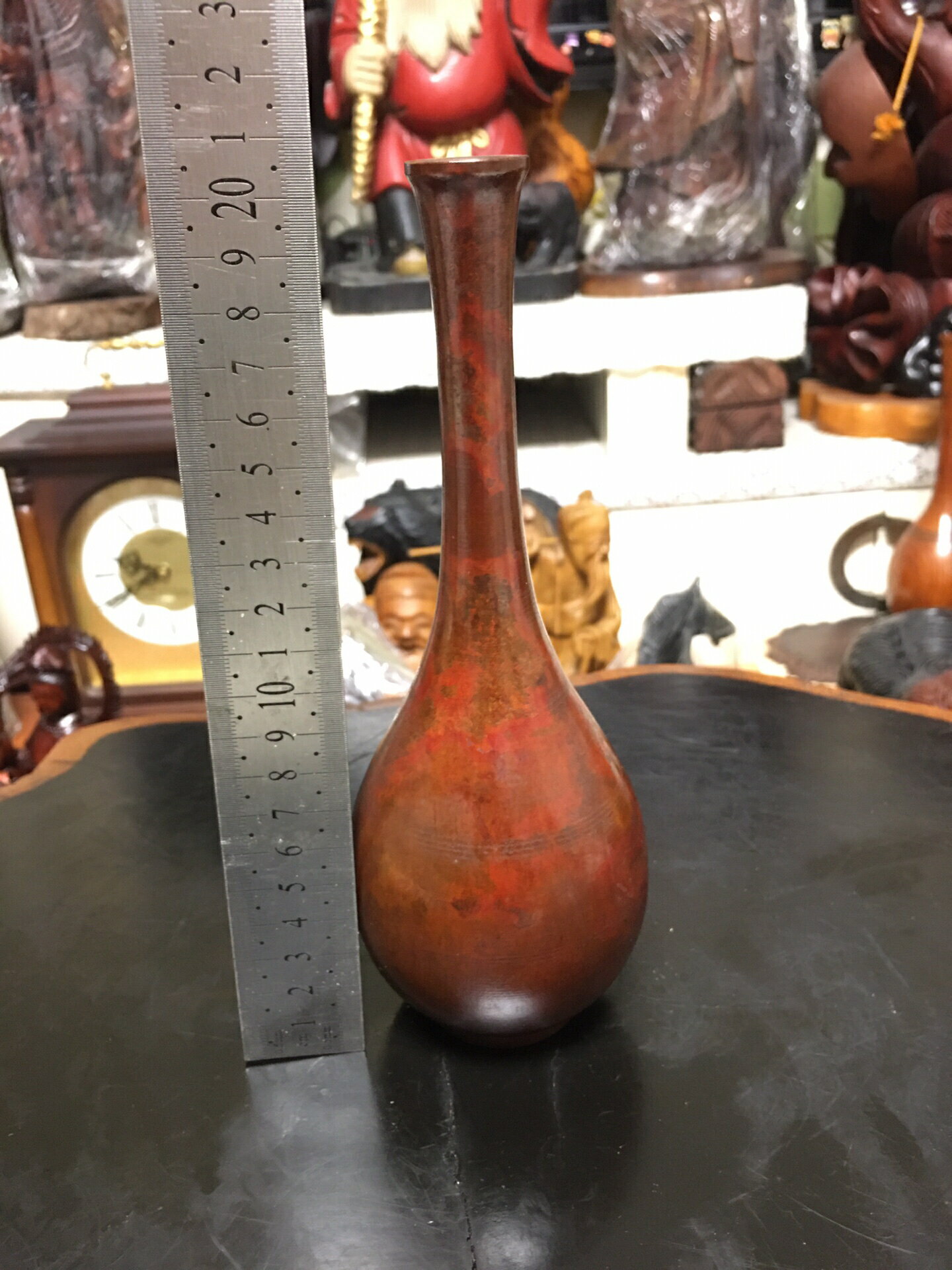 日本回流銅花瓶，老銅花瓶，名家款，銅胎厚重，包漿老，高度約2