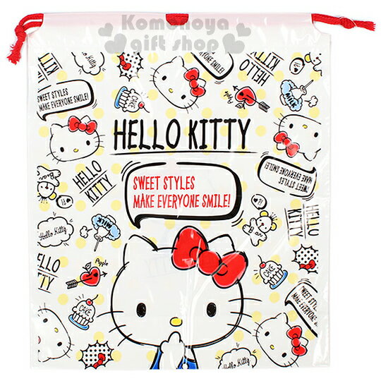 <br/><br/>  〔小禮堂〕Hello Kitty 防水束口袋《L.白.塗鴉風.黃點點.大臉》2017清涼夏日系列<br/><br/>