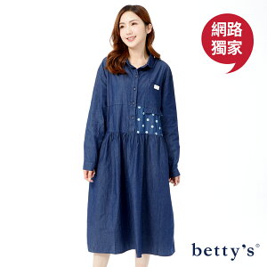 betty’s網路款 點點拼接襯衫式牛仔長洋裝(牛仔藍)