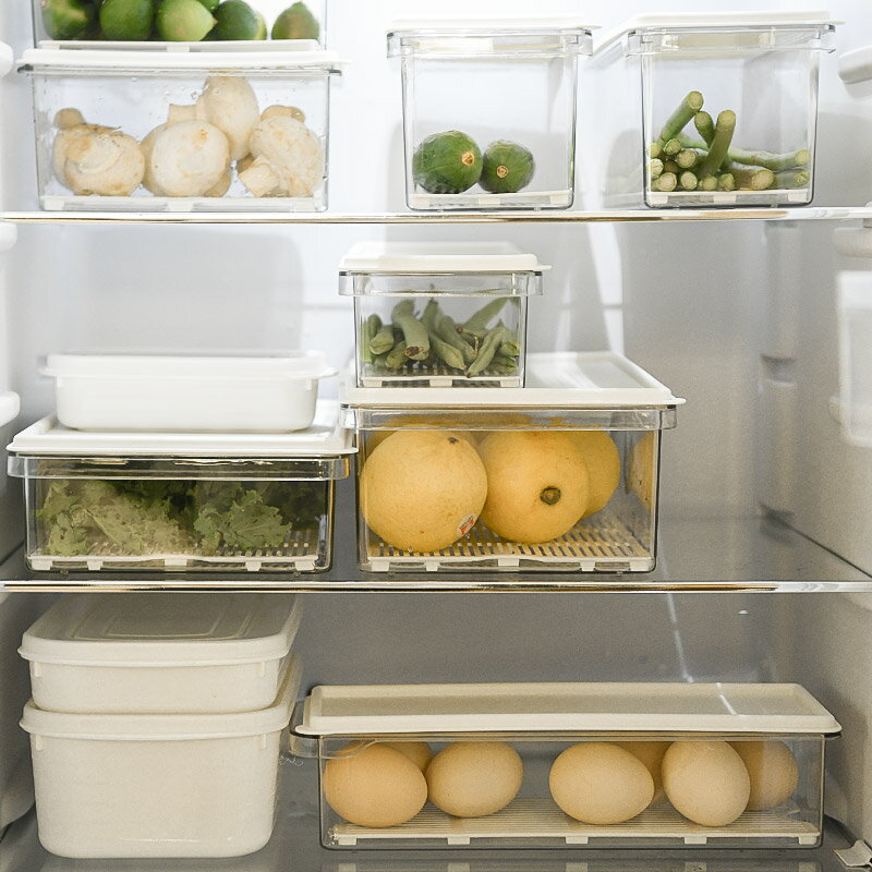 瀝水保鮮盒/分隔收納盒 日本品牌食品級塑料長方形保鮮盒水果蔬菜冰箱專用家用收納瀝水盒【HZ67289】