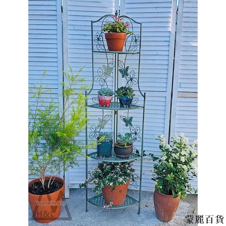 免運 附發票 公司貨 花架 戶外庭院花架 鐵藝花架 多層花架 轉角置物架 室內陽臺花架 直角層架 靠墻做舊三角架 多層置物架 植物架0611