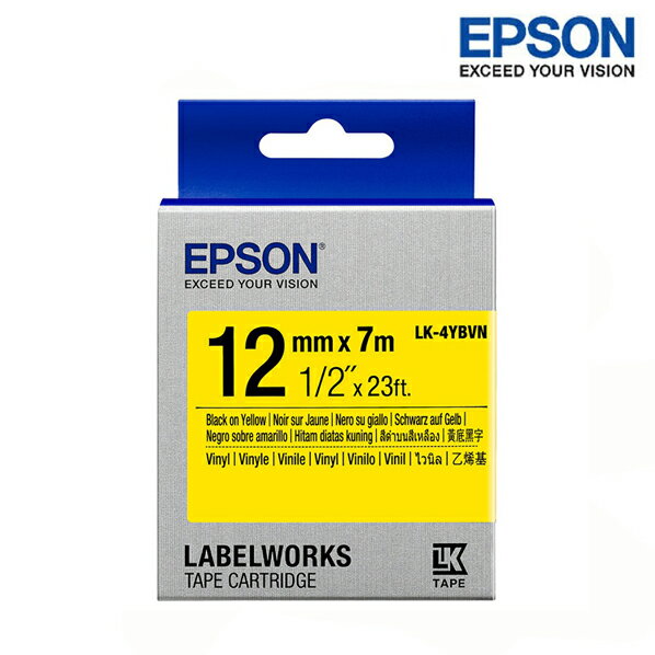 EPSON LK-4YBVN 黃底黑字 標籤帶 耐久型 (寬度12mm) 標籤貼紙 S654480