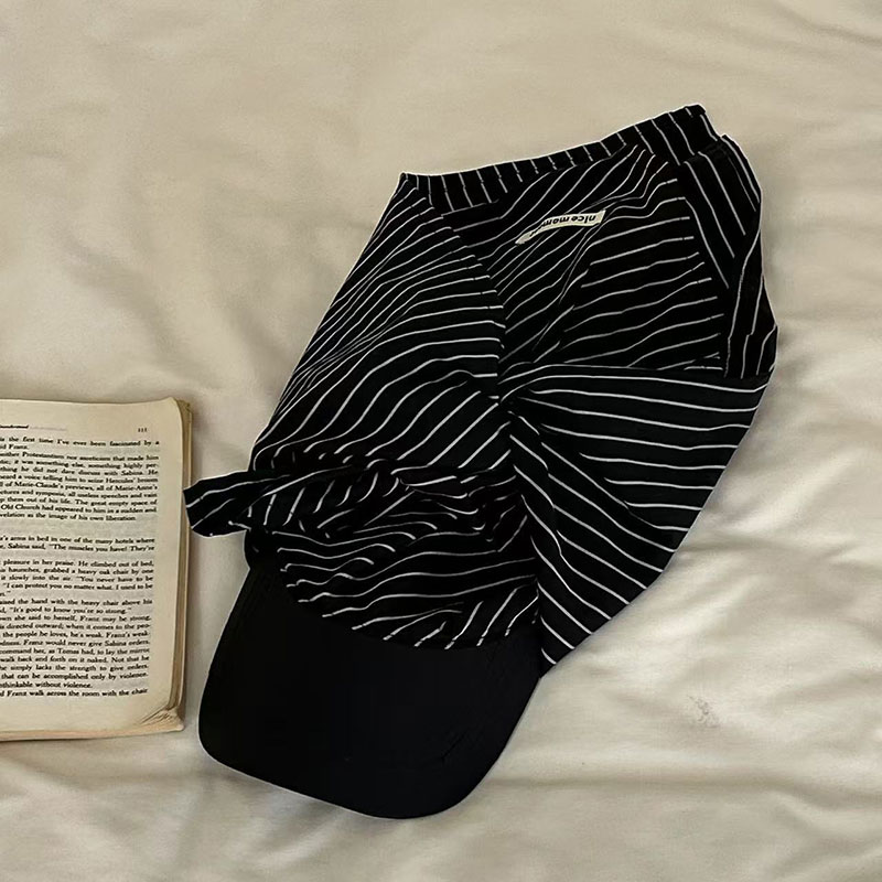 ANNAS 韓國下巴綁帶鴨舌帽 GD頭巾 防飛防曬帽子 巴拉克拉法帽 春夏條紋遮陽 4