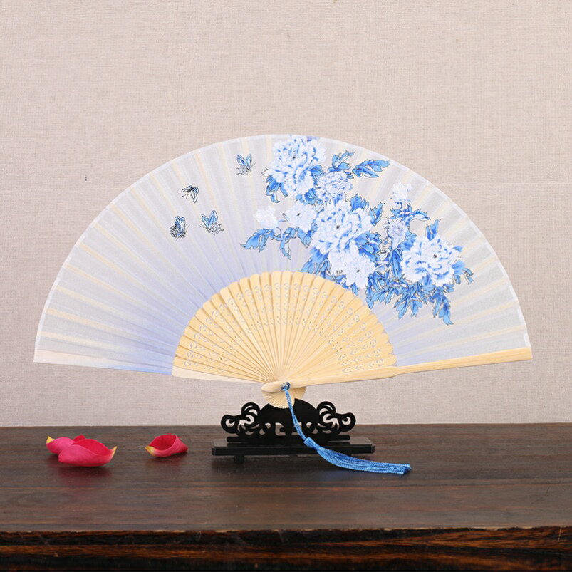 扇子女式真絲摺扇古風夏季古典小折疊扇禮品中國風舞蹈走秀扇