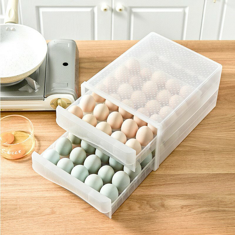 冰箱保鮮盒雞蛋收納盒抽屜式雙層保鮮透明放雞蛋收納筐置物架防摔