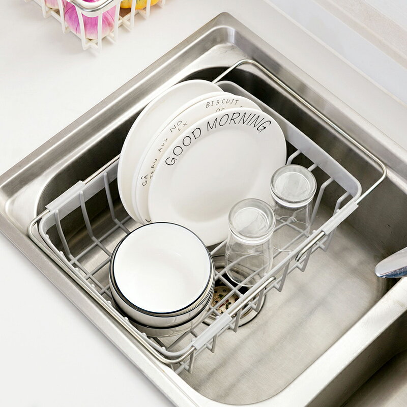 水槽置物架可伸縮碗碟架放碗架瀝水架家用廚房裝碗筷碗櫃置物架