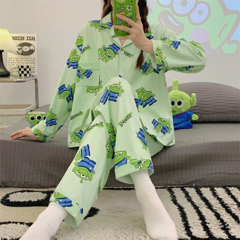 睡衣 加絨 三眼怪睡衣套裝 卡通睡衣 可愛睡衣 長袖睡衣 秋冬睡衣 長袖 長褲 三眼仔睡衣 可外穿 居家服套裝 秋冬睡衣
